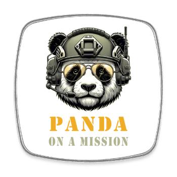 Panda in Mission / Militär - Viereckiger Kühlschrankmagnet - Weiß - Vorne