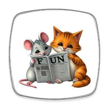 Niedliches Katzen-Mäuse-Paar im Zeitungslayout - Viereckiger Kühlschrankmagnet - Weiß - Vorne