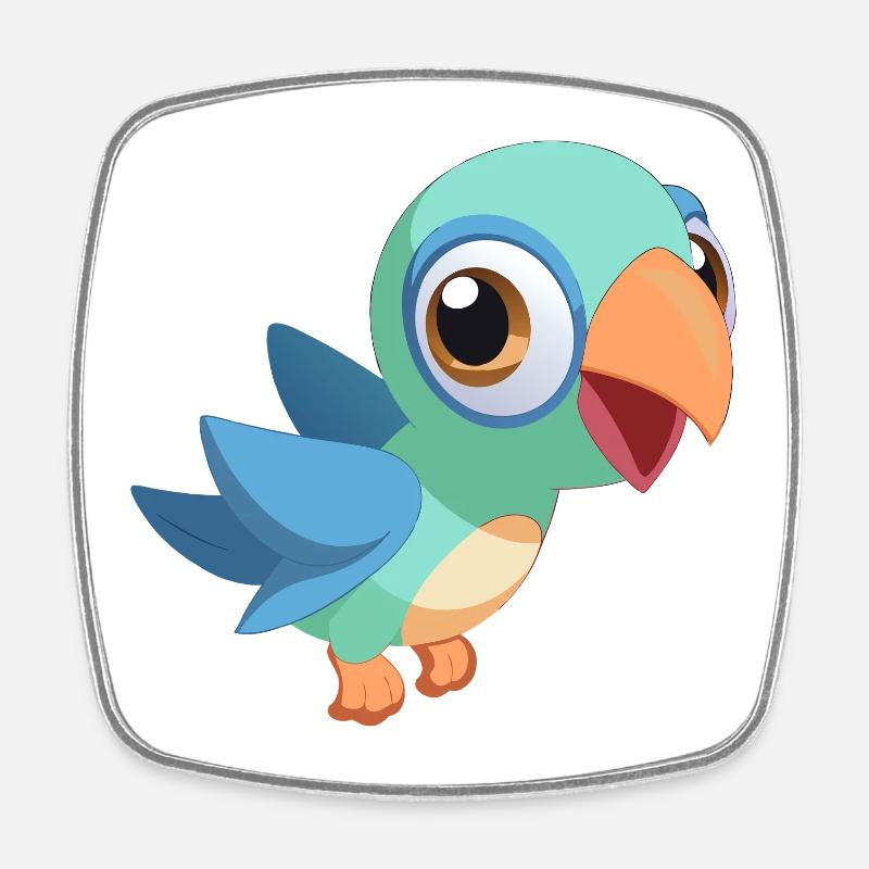 Colorful Baby Parrot in Flight (v02) - Square fridge magnet - white