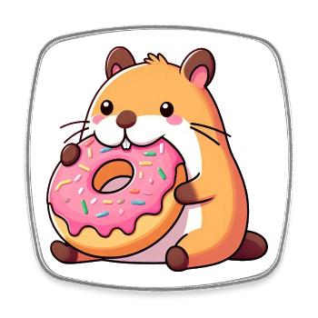 Mignon Capybara Hamster Cochon d’Inde Beignet - Magnet carré - blanc - Devant