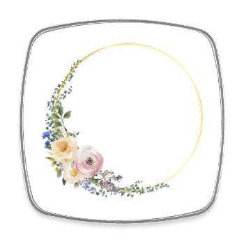 Couronne florale colorée, personnalisable - Magnet carré - blanc - Devant
