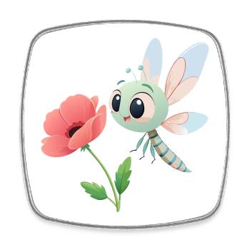 Baby Colorful Dragonfly Near a Flower (v02) - Square fridge magnet - white - Front