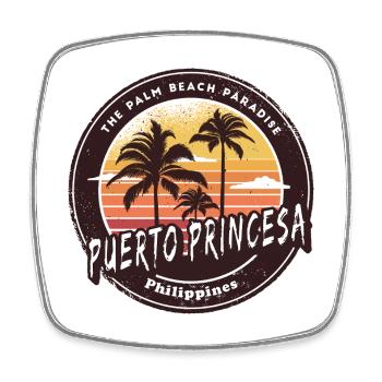 Puerto Princesa Philippines Palmier de plage Design - Magnet carré - blanc - Devant