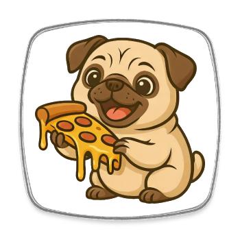 Süßer Mops Hund Cartoon Pizza Liebhaber - Viereckiger Kühlschrankmagnet - Weiß - Vorne