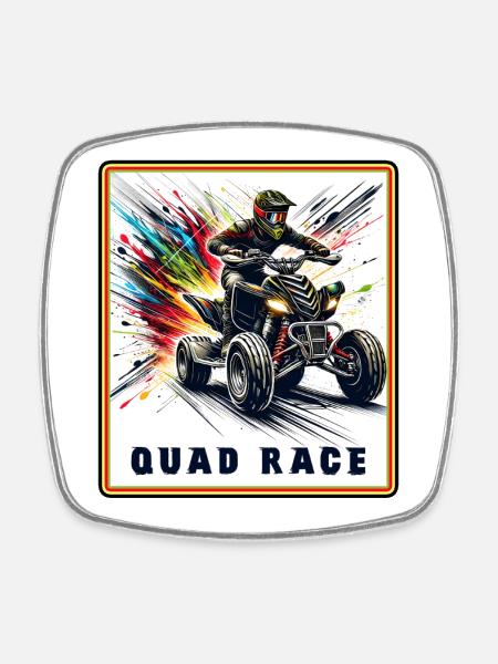 Course de quad – Explosion de vitesse - Magnet carré - blanc