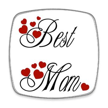 Best Mom, Calligraphy with Red Hearts - Square fridge magnet - white - Front