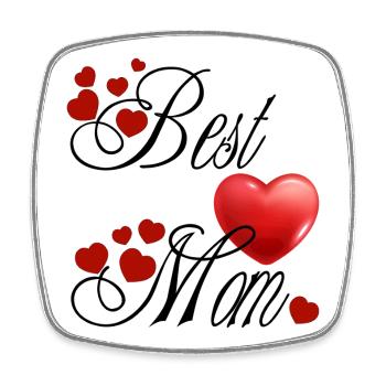 Best Mom, calligraphique avec des cœurs rouge - Magnet carré - blanc - Devant
