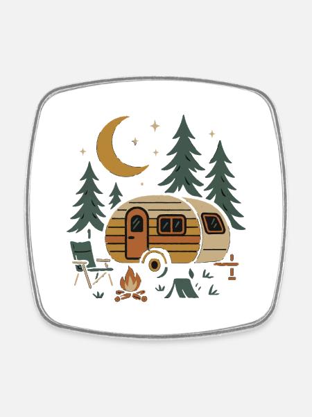 Nighttime Camping Scene Design - Square fridge magnet - white