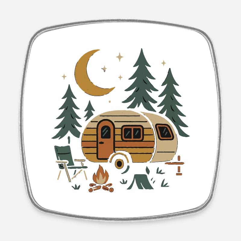Nighttime Camping Scene Design - Square fridge magnet - white