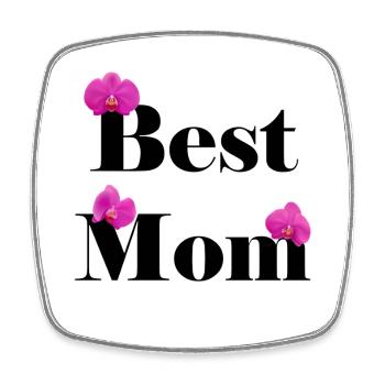 Best Mom, Black with Fuchsia Orchids - Square fridge magnet - white - Front