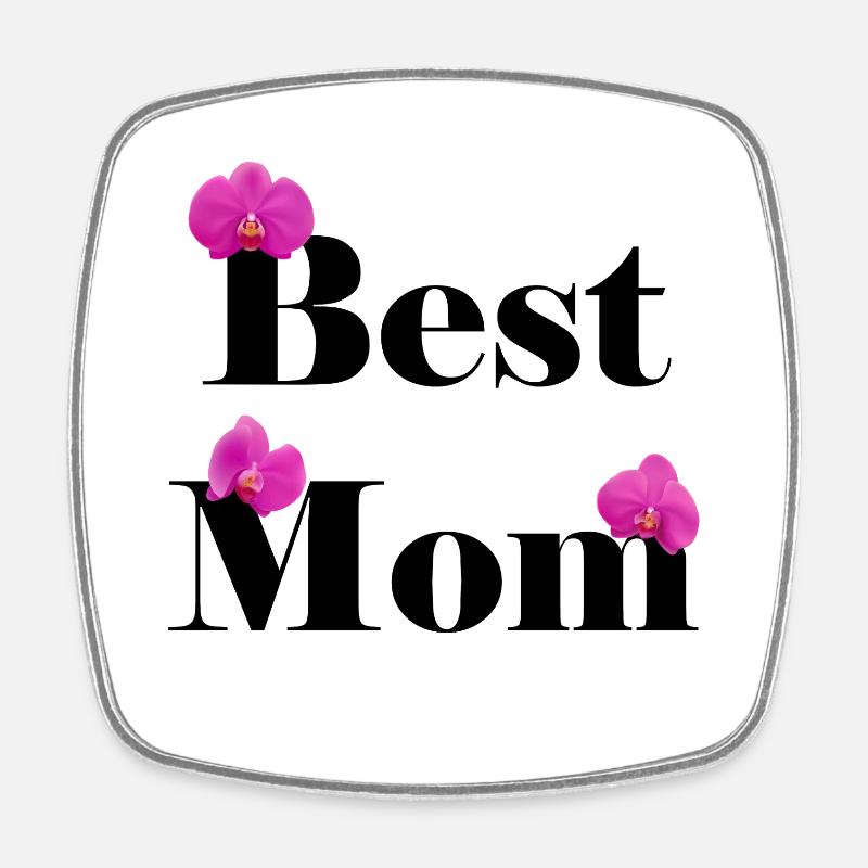 Best Mom, Black with Fuchsia Orchids - Square fridge magnet - white