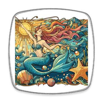 Mermaid Mermaid Red Hair Art Nouveau Gift - Square fridge magnet - white - Front