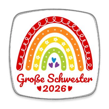 Große Schwester 2026 Regenbogen - Viereckiger Kühlschrankmagnet - Weiß - Vorne