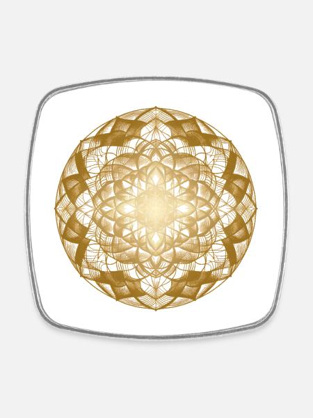 Sacred Geometry Mandala - Square fridge magnet - white