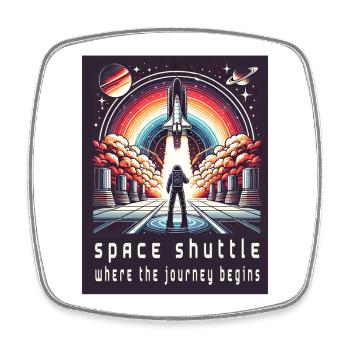 Space Shuttle - The Journey Begins - Square fridge magnet - white - Front