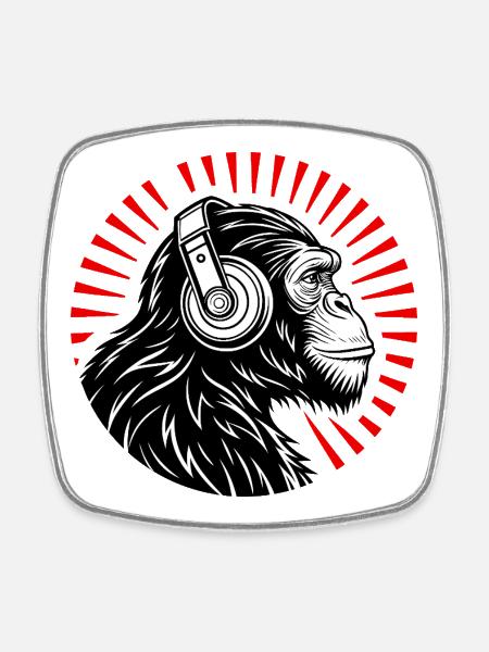 Groove Monkey – The DJ of the Wild - Square fridge magnet - white
