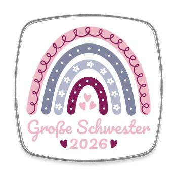 Große Schwester 2026 Regenbogen - Viereckiger Kühlschrankmagnet - Weiß - Vorne