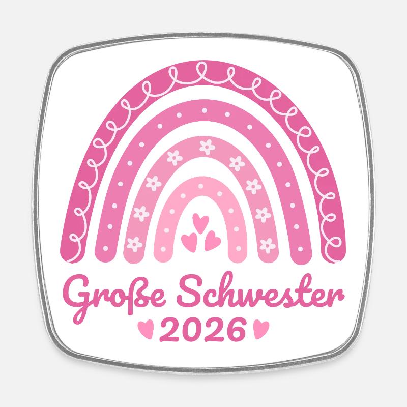 Große Schwester 2026 Regenbogen - Viereckiger Kühlschrankmagnet - Weiß