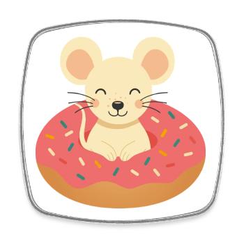 Souris qui rit en beignet – Motif de bonne humeur douce - Magnet carré - blanc - Devant
