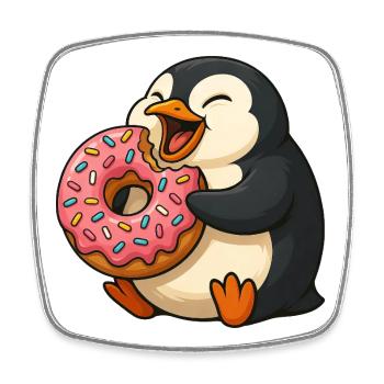 Mignon pingouin Donut Lover Dessin animé Grignotage - Magnet carré - blanc - Devant