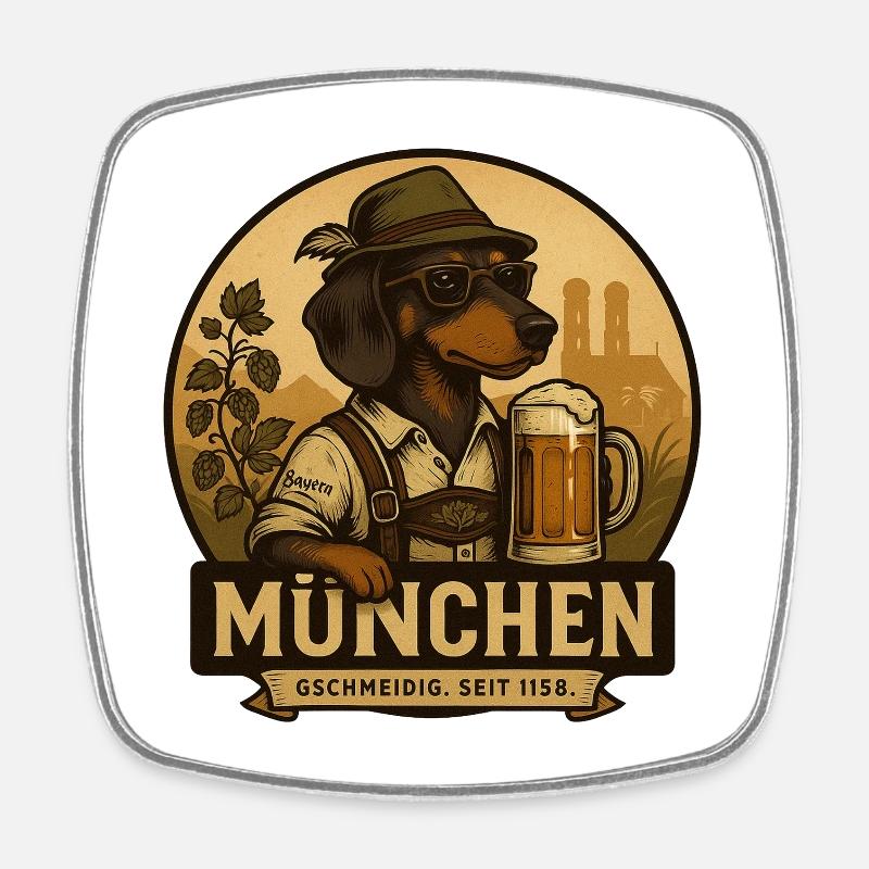 Teckel bavarois – Munich Gschmeidig - Magnet carré - blanc