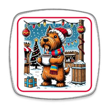 Marché de Noël Scottish Terrier - Magnet carré - blanc - Devant