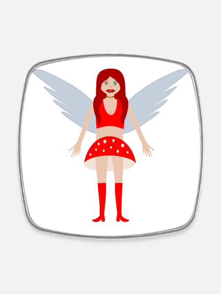Fly Agaric Mushroom Fairy Fantasy Art - Square fridge magnet - white