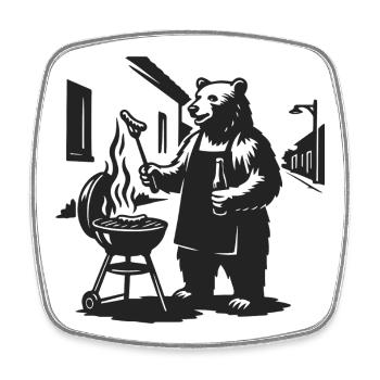 Grill Master Bear - Square fridge magnet - white - Front
