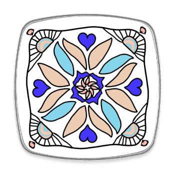 Mandala Blütenkreis in Blau Beige - Viereckiger Kühlschrankmagnet - Weiß - Vorne