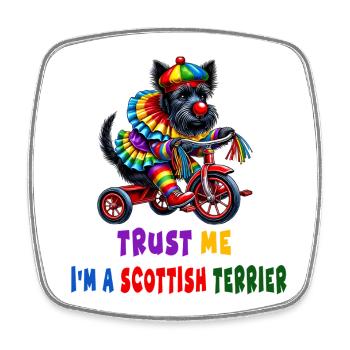 Clown terrier sur tricycle - Magnet carré - blanc - Devant