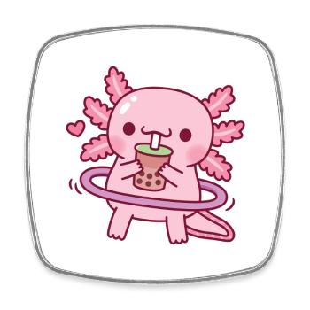 Mignon axolotl buvant du thé Boba tout en faisant du cerceau - Magnet carré - blanc - Devant