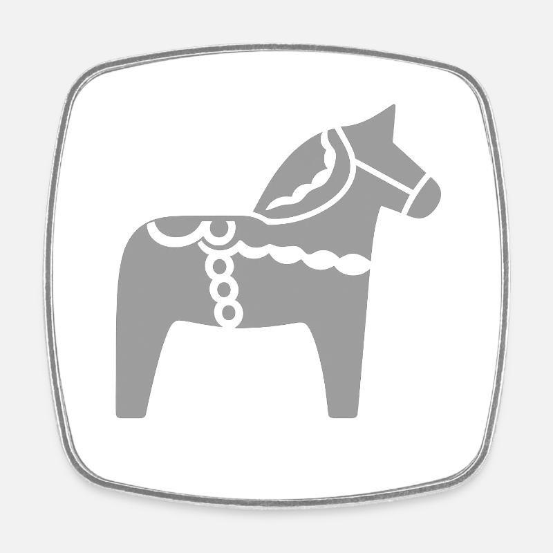 Cheval Dala scandinave – Design folklorique - Magnet carré - blanc