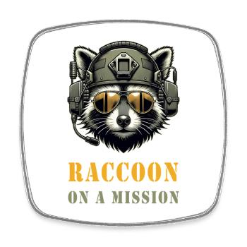 Raccoon on a mission - Square fridge magnet - white - Front
