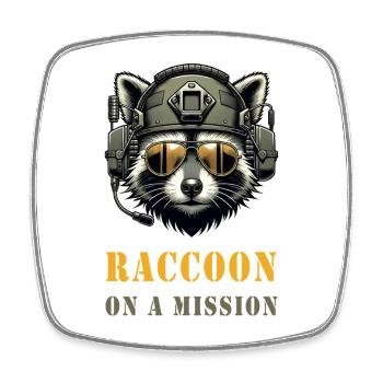 Raccoon on a mission - Square fridge magnet - white - Front
