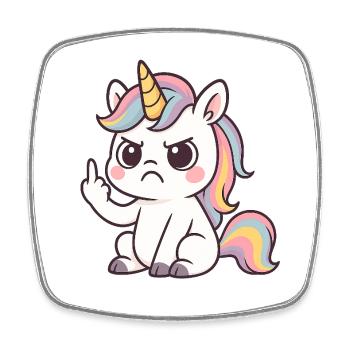 Naughty Unicorn with Middle Finger – Kawaii Statemen - Square fridge magnet - white - Front