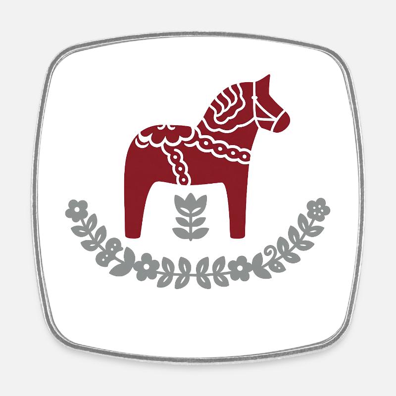 Cheval Dala avec arche fleurie – Design folklorique nordique - Magnet carré - blanc