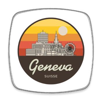 Genf Skyline Sonnenuntergang - Viereckiger Kühlschrankmagnet - Weiß - Vorne