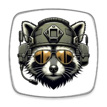 Military Raccoon - Square fridge magnet - white - Front