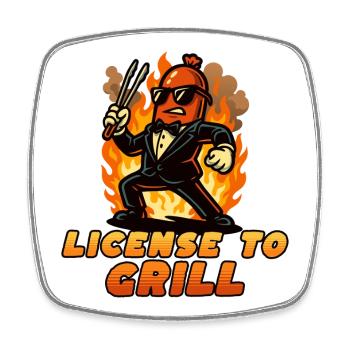Lizenz zum Grillen von Flaming Chef - Viereckiger Kühlschrankmagnet - Weiß - Vorne