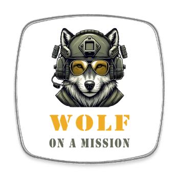Wolf on a mission - Square fridge magnet - white - Front