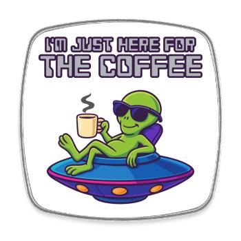 Kaffeeliebender Außerirdischer im UFO - Viereckiger Kühlschrankmagnet - Weiß - Vorne