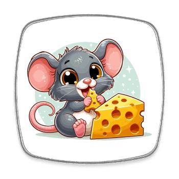 Cheese Mouse Delicious Cheese Makes Happy Gift - Square fridge magnet - white - Front