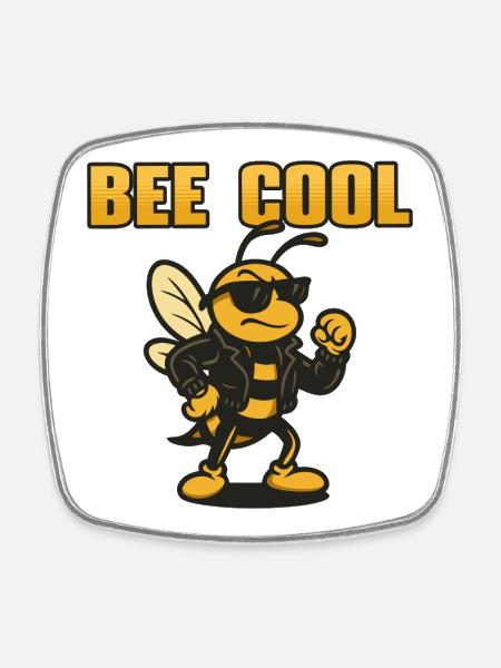 Bee Cool biker bi in leather jacket - Square fridge magnet - white