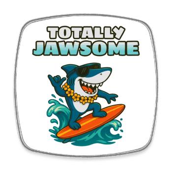 Totally Jawsome Surf Shark - Square fridge magnet - white - Front