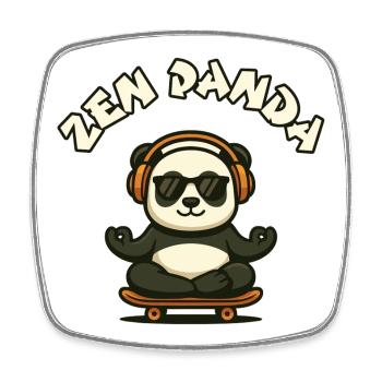 Zen Panda with skateboard and headphones - Square fridge magnet - white - Front