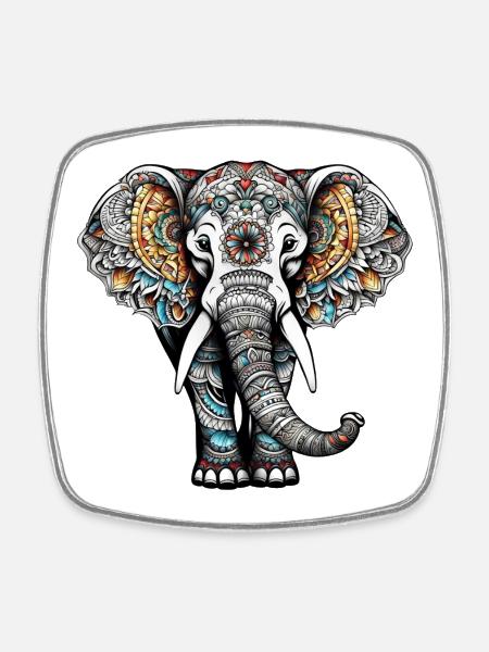 Éléphant coloré dans le style de tatouage - Magnet carré - blanc