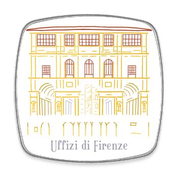 Florence, Musée des Offices, Italie Dessin à la main - Magnet carré - blanc - Devant