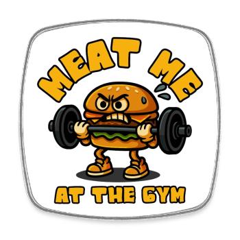 Meat Me At The Gym Hamburger - Viereckiger Kühlschrankmagnet - Weiß - Vorne