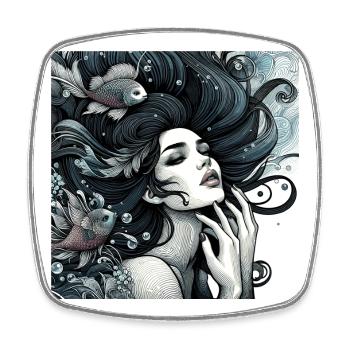Mermaid Mermaid Long Hair Art Nouveau Gift - Square fridge magnet - white - Front