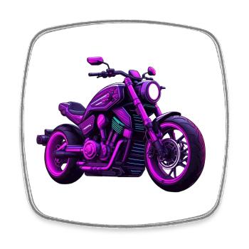 Motorbike in colorful tattoo style - Square fridge magnet - white - Front
